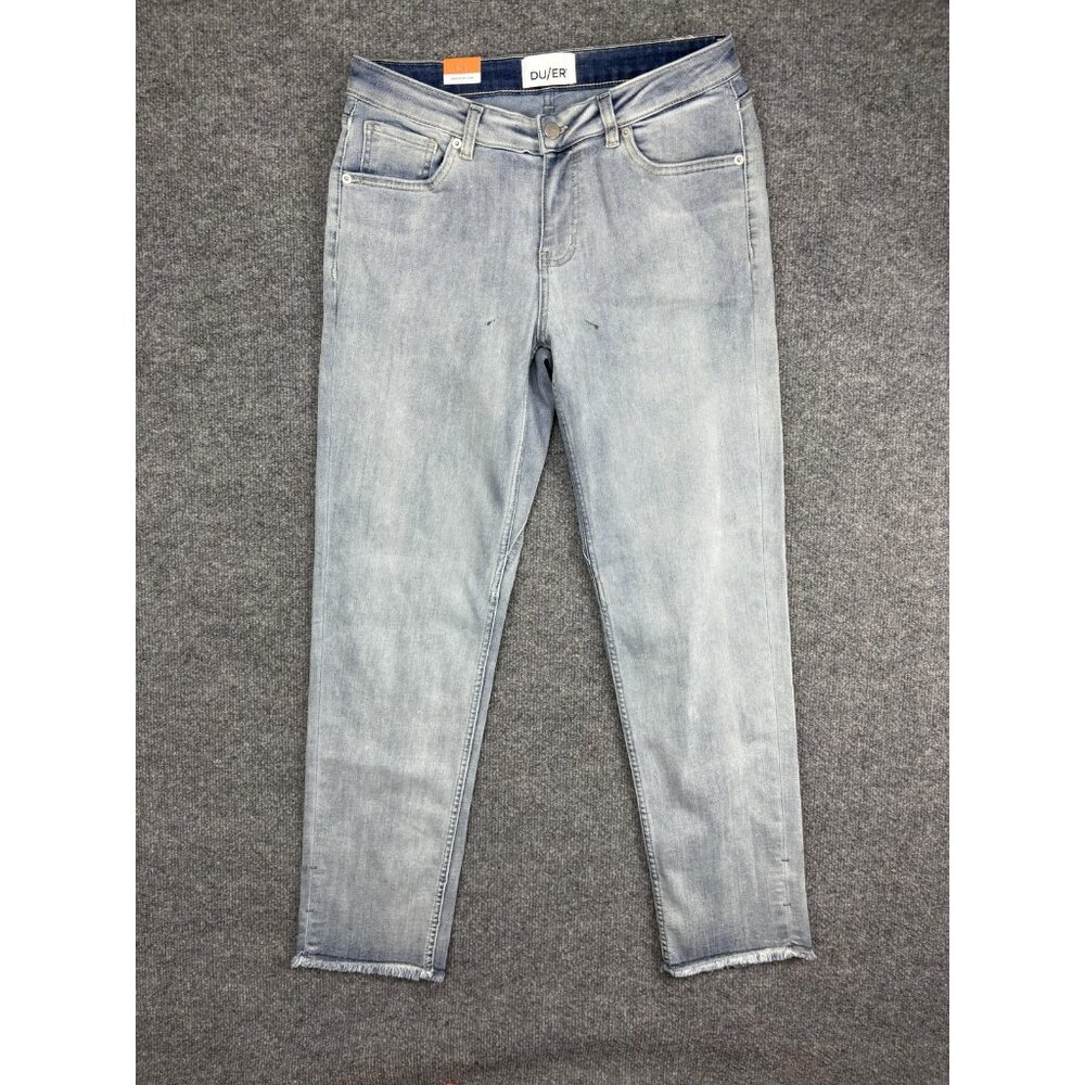 DU/ER‎ Jeans Womens 29x28 Light Wash Blue Girlfriend Stretch Raw Hem Ankle Denim